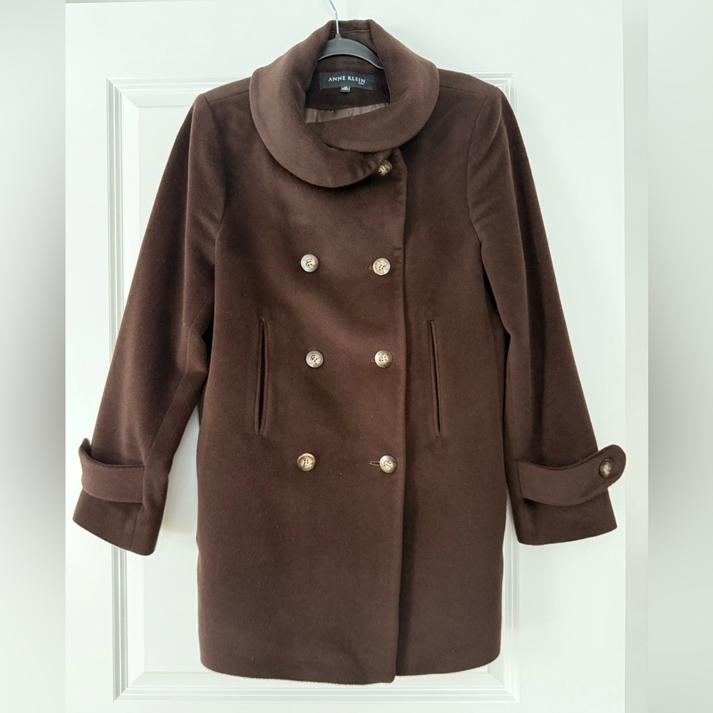Anne Klein Chocolate Double-Breasted Pea Coat